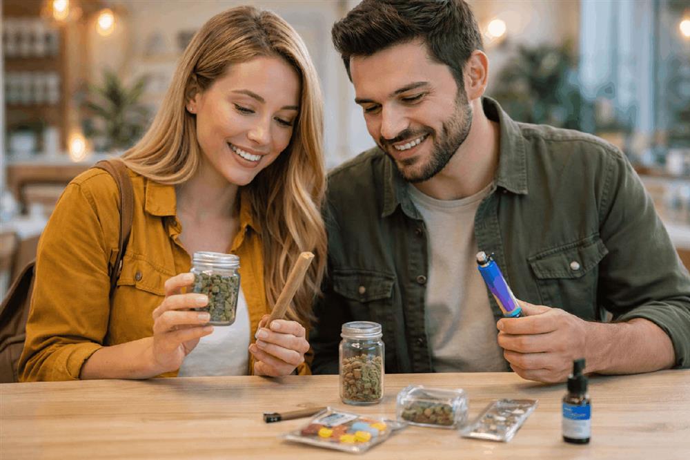 Man and woman enjoying cannabis